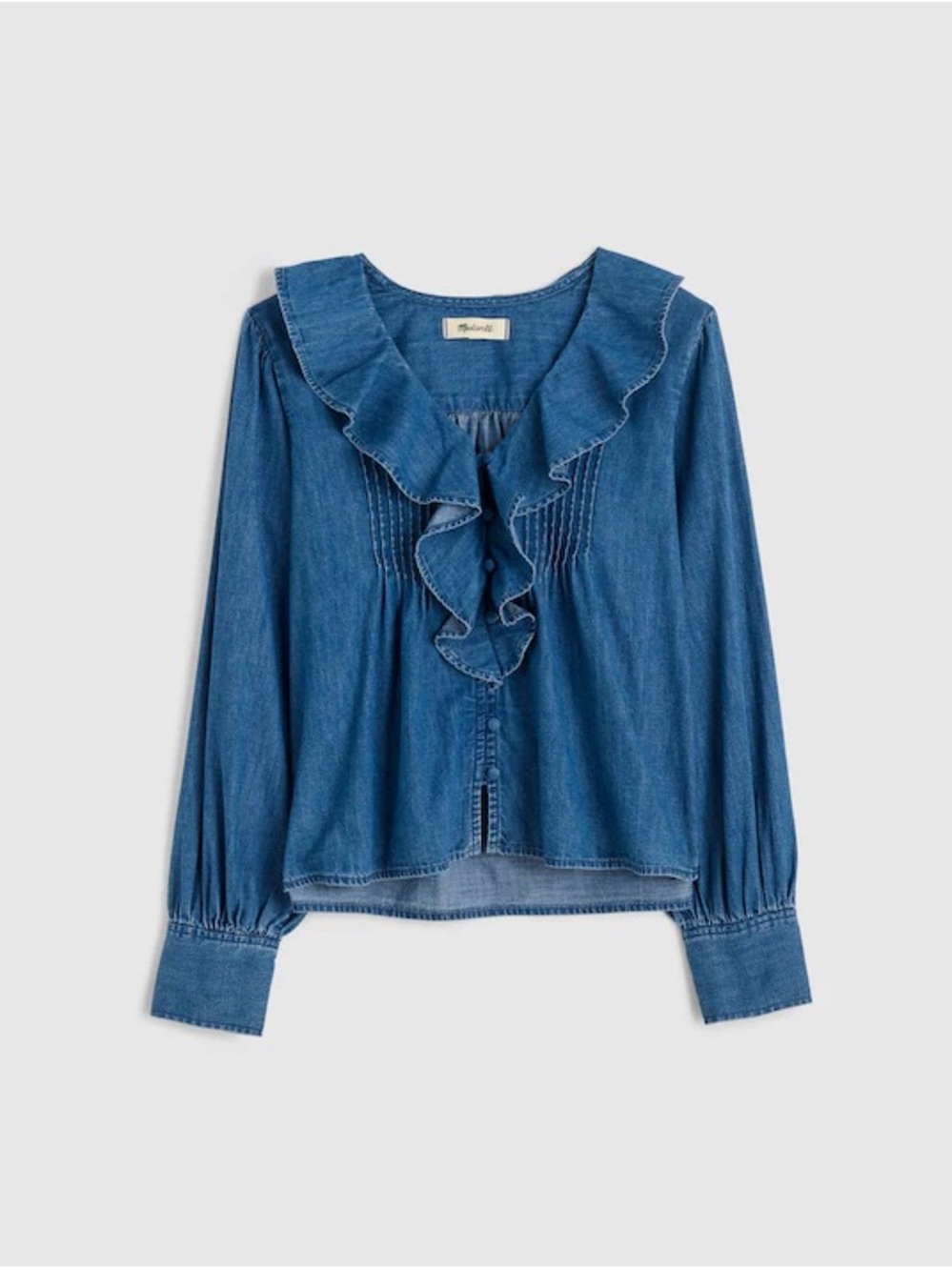 NWOT Madewell Denim Ruffled Pintuck Top - Picture 4 of 15